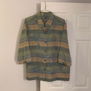"City Blues by Koret" Sage, Gold & Blue Striped Blouse like new  Size 2X